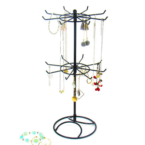 Double Metal Jewelry Frame Earrings Necklace Bracelet Display Stand Spin Round Jewelry Display Stand Pendant Rack Home Storage ► Photo 1/6