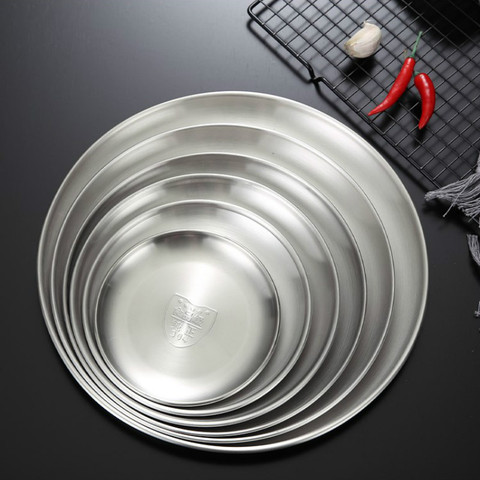 304  Stainless Steel round Plate Western  Restaurant Bone  Tray Dish Shallow dishes  dinner plates set dish sets ► Photo 1/5