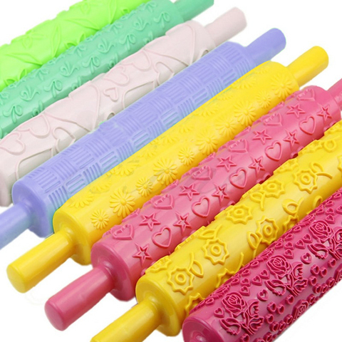 Plastic Embossing Rolling Pin Fondant Cake Baking Crafts Heart Flower Pattern Embossing Rolling Pin Pastry Cake Decorating Tool ► Photo 1/6