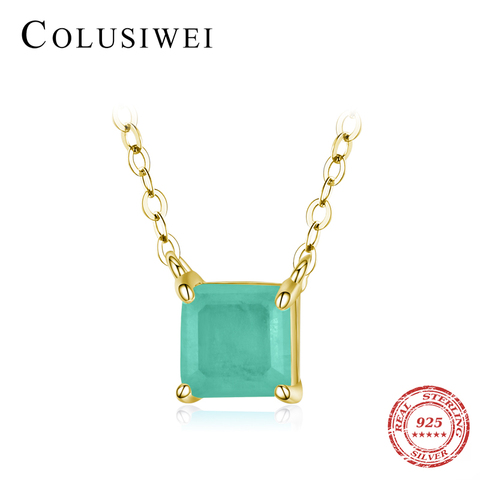 Colusiwei 100% 925 Sterling Silver Paraiba Tourmaline Suqare Stone Pendant Necklace for Women Wedding Engagement Promise Jewelry ► Photo 1/6