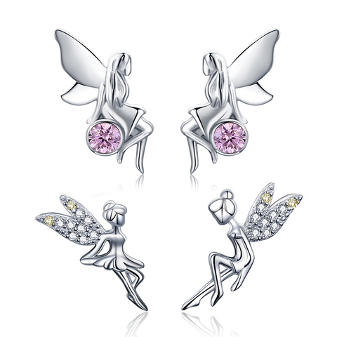 WOSTU Fairy Elf Stud Earrings 925 Sterling Silver Flower Pink CZ Small Earrings For Women Wedding Engagement Jewelry Gift FIE395 ► Photo 1/6