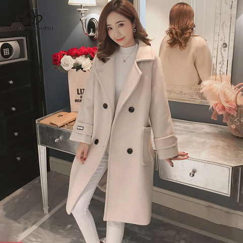 Bella philosophy 2022 autumn winter Women korean wool coat ladies solid casual coats single breasted turn-down collar jakects ► Photo 1/6