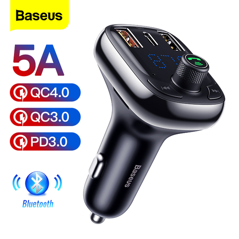 Baseus Quick Charge 4.0 FM Transmitter Car Charger For Phone Bluetooth 5.0 Car Kit Audio MP3 Player 36W Fast Charging Car-harger ► Photo 1/6