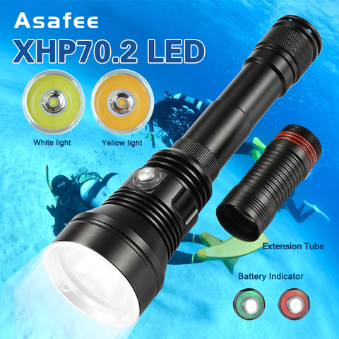 new 6000 LM XHP70.2 Underwater Diving Flashlight Professional Diving Torch Waterproof 150M Outdoor Dive LED Yellow/White Lamp ► Photo 1/6