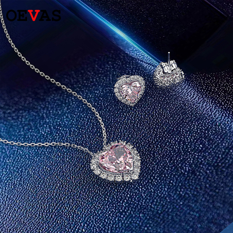 OEVAS Romantic 100% 925 Sterling Silver Heart Created Moissanite Gemstone Necklace/Earrings Wedding Jewelry Sets Wholesale ► Photo 1/6