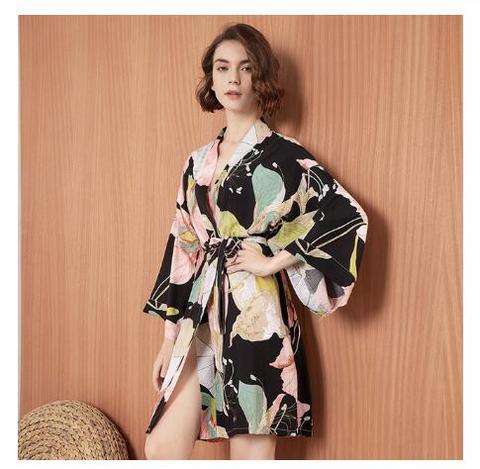 2022 Spring New Ladies Silk Satin Thin Robe Comfort Fresh Style Floral Printed Sleepwear Sexy Nightgown Femme Satin Homewear ► Photo 1/6