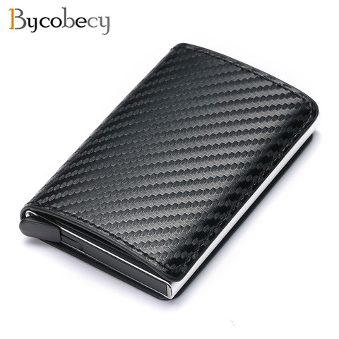 Bycobecy 2022 Credit Card Holder Wallet Men Women Metal RFID Vintage Aluminium Bag Crazy Horse PU Leather Bank Cardholder Case ► Photo 1/6