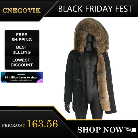 CNEGOVIK Rabbit Fur Coat For Man 2022 New Winter Warm Fashion Real Fur Parkas Raccoon Fur Lining Raccoon Fur Collar Men's Parka  ► Photo 1/6