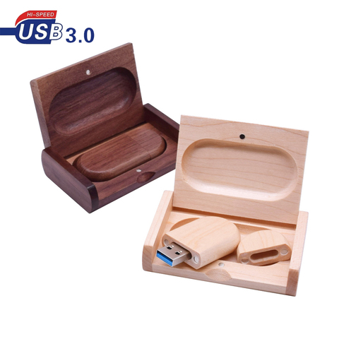 high speed USB 3.0 Customer LOGO Wooden usb flash drive walnut wood + box pendrive 4GB 16GB 32GB 64gb memory stick wedding gifts ► Photo 1/6