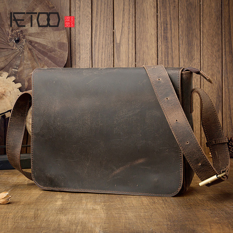 AETOO Crazy horse leather retro men's bag, casual shoulder bag, leather computer bag, leather messenger bag ► Photo 1/6
