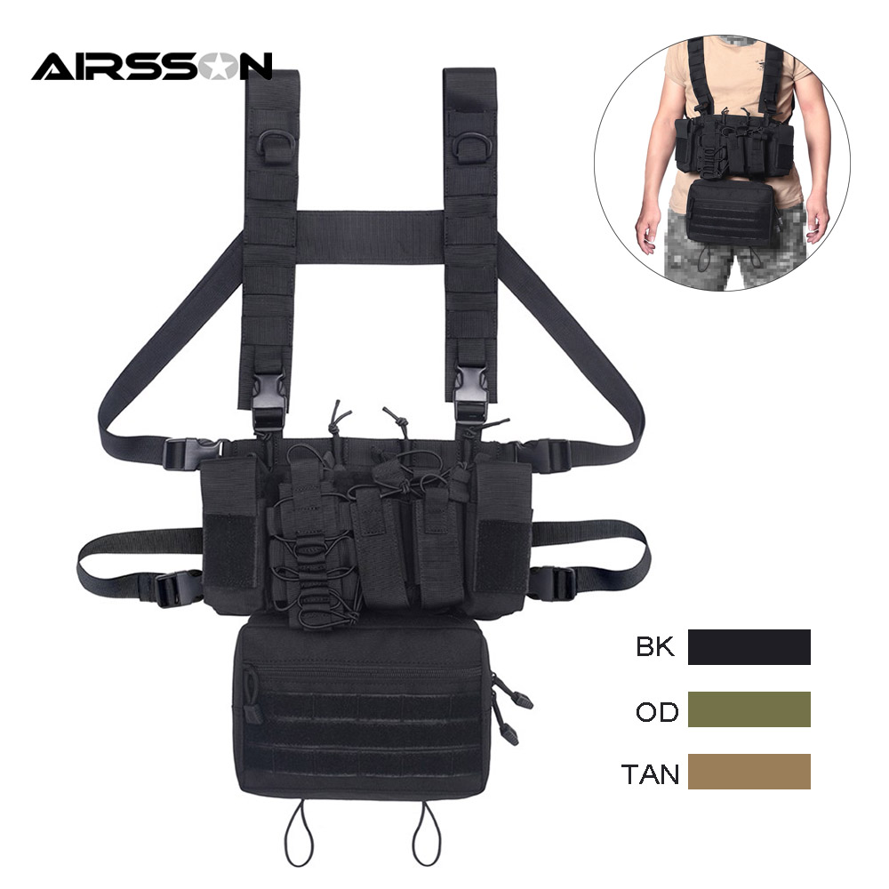 1000D Tactical Vest MOLLE Military Chest Bag With Abdominal Bag Ammo Carrier Flashlight Holster