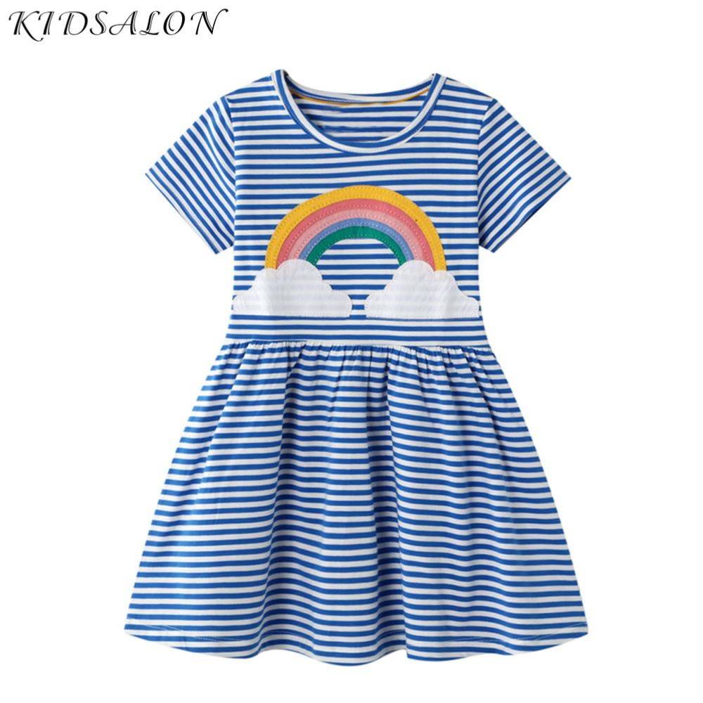 Baby Girl Dress with Animal Applique Vestidos Striped Cotton Kids Unicorn Party Dresses for Girls Clothes Casual Dress 2-7Y ► Photo 1/6