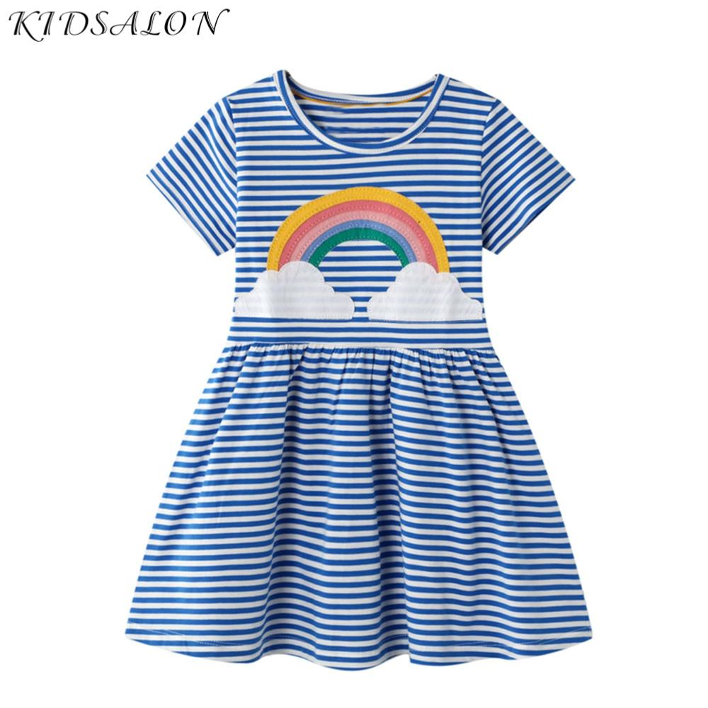 Baby Girl Dress with Animal Applique Vestidos Striped Cotton Kids