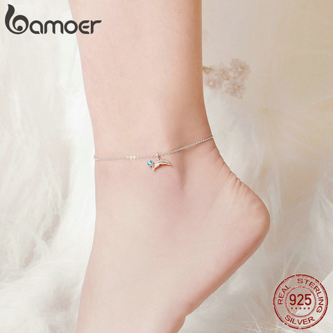 bamoer Blue Ocean Mermaid Bracelet for Ankle 925 Sterling Silver Fish Tail Foot Anklets Bracelets Jewery for Leg SCT004 ► Photo 1/6