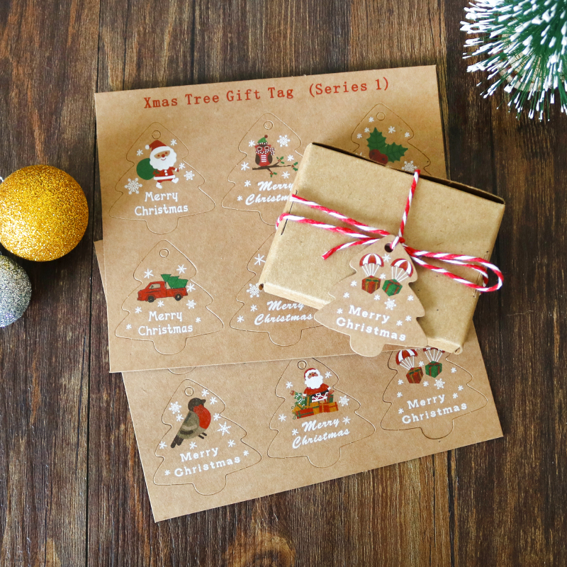 50pcs Kraft Paper Christmas Tree Hang Tags Christmas Party Decor Gift Tags Cards 