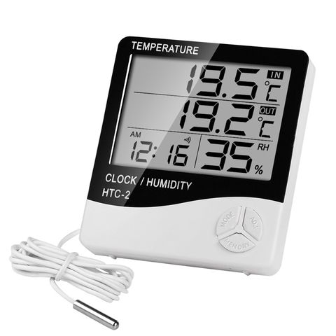 HTC-2 Indoor Room Digital Thermometer Hygrometer Electronic Humidity Temperature Meter Clock with External Outdoor Probe Sensor ► Photo 1/6