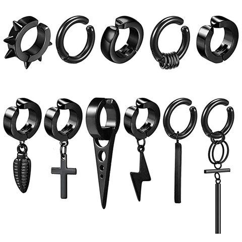 Clip on Hoop Earrings for Men Stainless Steel Fake Piercing Dangle Earring with Cross Feather Mens Clip on Huggie Hoop Earrings ► Photo 1/6