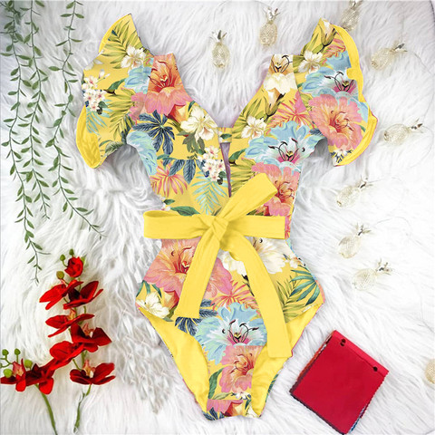 2022 Sexy One Piece Swimsuit Women Swimwear Push Up Monokini Ruffle Swim Suit Bathing Suit Summer Beach Wear Female ► Photo 1/6