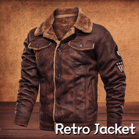Mens Jackets and Coats Retro Style Suede Leather Jacket Men Leather Motorcycle Jacket Fur Lined Warm Coat Winter Velvet Overcoat ► Photo 1/6