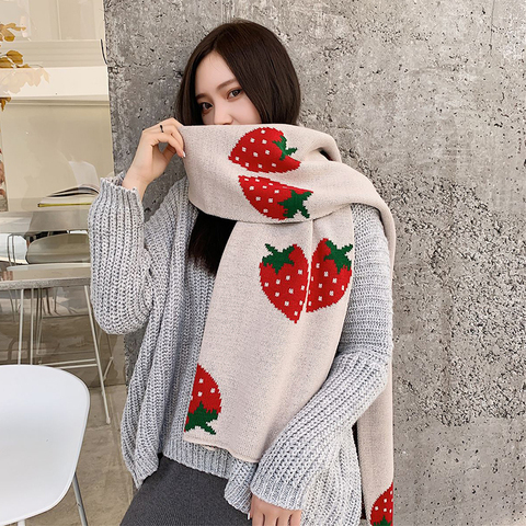 Korean autumn and winter new arrival scarf men and women couple long big soft outdoor scarf warm Strawberry print outdoor shawl ► Photo 1/6