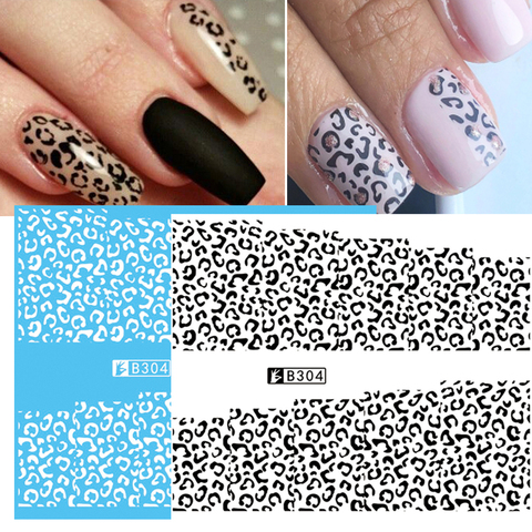 1 pcs Black White Leopard Nails Art Stickers Full Wraps Water Transfer Decals Sexy Design Slider Manicure Decoration Tips NLB304 ► Photo 1/6