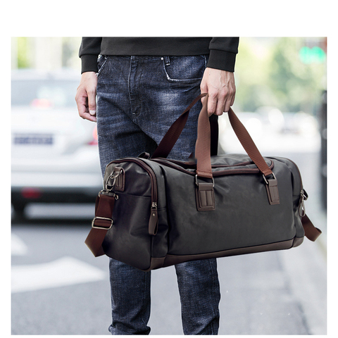 High Quality Travel Bag Black PU Leather Hiking Bags Hand Luggage For Men Travel Duffle Bag 2022 New Outdoor Large Capacity ► Photo 1/6