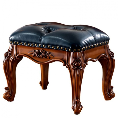 American Stool Solid Wood Sofa Chair Living Room Square Stool European Art Carved Leather Stool Coffee Table Stool Shoe Bench ► Photo 1/6