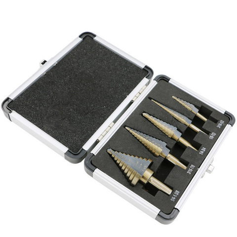 High Quality 5PCS 50 Sizes HSS Cobalt Multiple Hole Step Cone Drill Bit Set Tools Drill Bits With Aluminum Case ► Photo 1/5