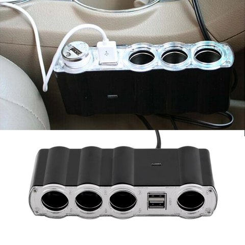 12V - 24V 4 Way Multi Socket Car Charger Vehicle Auto Car Cigarette Lighter Socket Splitter & Dual USB Ports Plug Adapter ► Photo 1/6