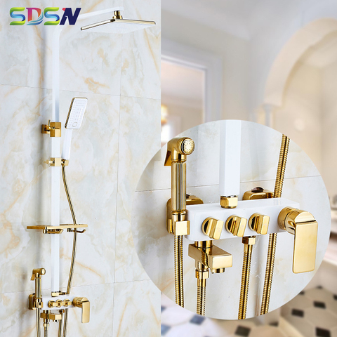 Bathroom Shower Set SDSN White Gold Bathroom Shower Sprayer Quality Brass Shower Faucet Rainfall Black Gold Bath Shower Set ► Photo 1/6