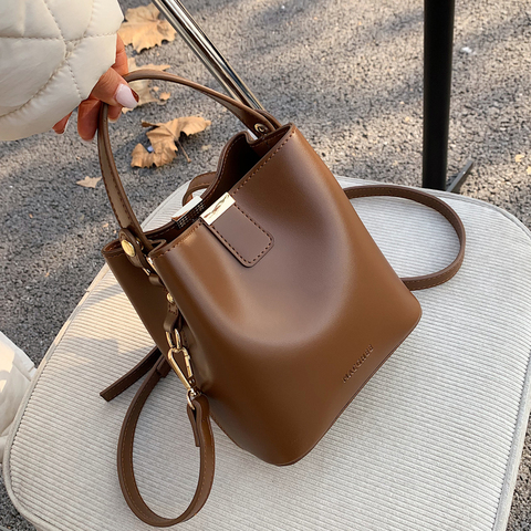 Solid Color PU Leather Bucket Crossbody Bags for Woman 2022 Fashion Brand Designer Handbags Ladies Shoulder Messenger Hand Bag ► Photo 1/6