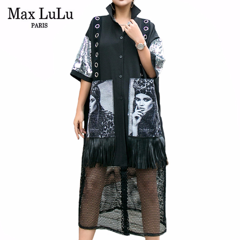 Max LuLu New European Fashion Style 2022 Summer Ladies Vintage Dresses Womens Casual Sequins Mesh Dress Loose Patchwork Vestidos ► Photo 1/6