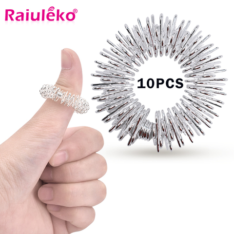 10pcs/Set Stainless Steel Finger Massage Ring Acupuncture Ring Therapy Relax Hand Blood Circulation Pain Relief Health Care ► Photo 1/6