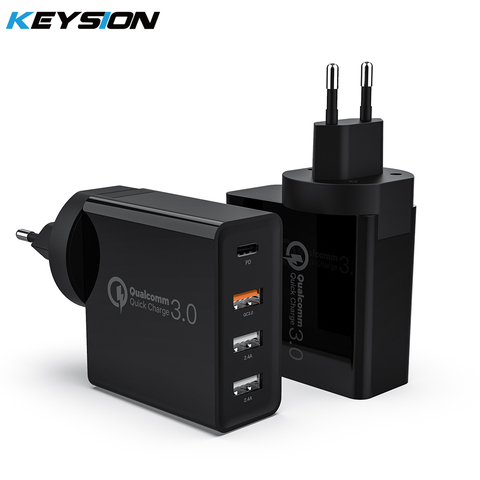 KEYSION 4 Ports 48W Quick Charger PD Type C USB Charger for Samsung iPhone 12 Tablet QC 3.0 Fast Wall Charger US EU Plug Adapter ► Photo 1/6