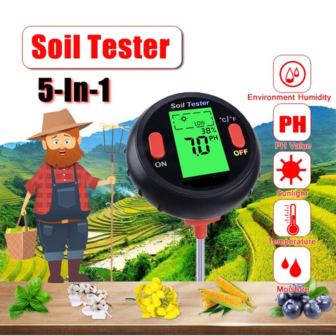 5 in 1 Soil Test Meter, Digital Soil Moisture PH Temperature Light Tester LCD for Garden Lawn ► Photo 1/6
