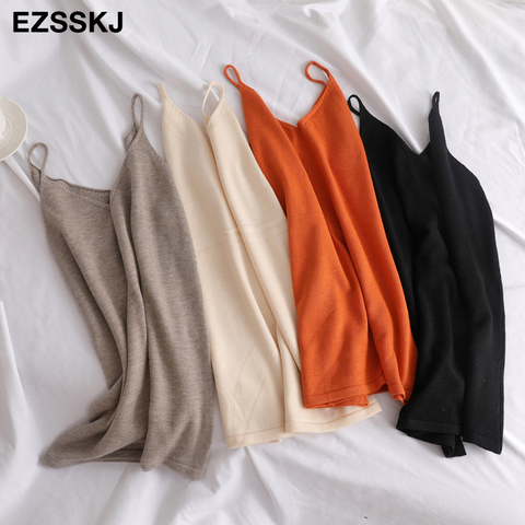 spring summer chic basic V-NECK camisole Summer knit Tank top Women basic cotton camisole female  casual solid cashmere top ► Photo 1/6