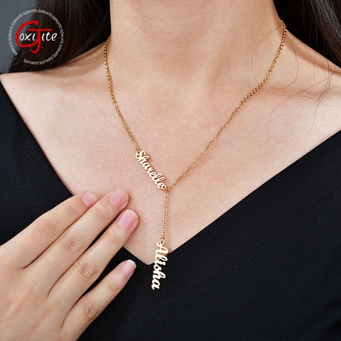 Goxijite Fashion 2 Custom Stainless Steel Names Adjustable  Necklace For women Personalized 2Letter Gold Necklace Pendant Gift ► Photo 1/6