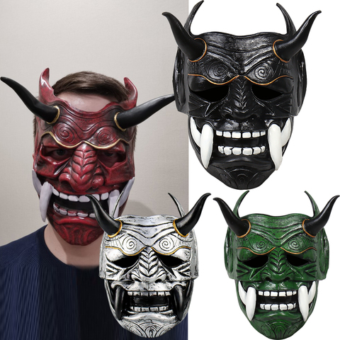 Samurai Latex Halloween Mask Japanese Samurai Cosplay Headgear Scary Prajna Costume Cosplay Props ► Photo 1/6