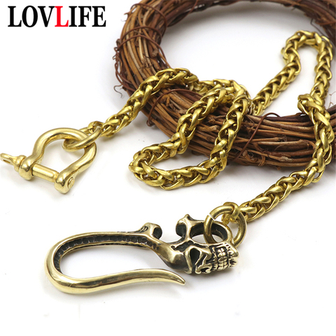 Brass Long Chain Men Pants Belt Waisting Hangings Keychains Vintage Copper Skull Buckles Rings Trousers Chains Dragon Head Hooks ► Photo 1/6