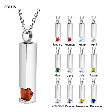 SOITIS With 12 Kinds Zircon Decorating Birthstone Cremation Necklace for Ashes Customize Fillable Pendant Keepsake Urn Necklace ► Photo 1/6