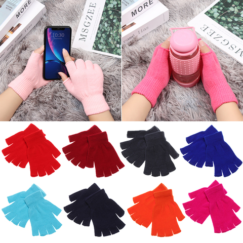 1 Pair Unisex Knitted Stretch Elastic Warm Half Finger Fingerless Gloves Men Women glove for Winter Warm Unisex Gloves ► Photo 1/6