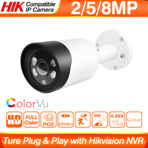 Hikvision Compatible ColorVu 8MP Bullet POE IP Camera Bullet Home Security CCTV Camera Ultra 5MP HD H.265 Plug&play Security IPC ► Photo 1/5