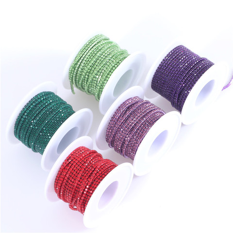 10 yard 2mm Crystal glass Rhinestone Chain with Colorful base Sewing Stones Cup Chain Rhinestone Trim DIY Clothes Accessories ► Photo 1/6