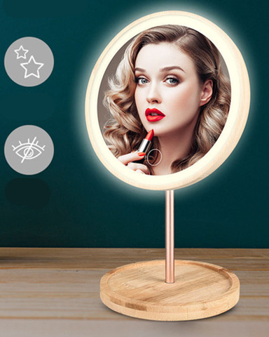 Deatchable Wooden LED Makeup Mirror Touch Screen Mirrors Desktop Make Up Cosmetic Mirror USB Charging Dropshipping 40#12 ► Photo 1/6