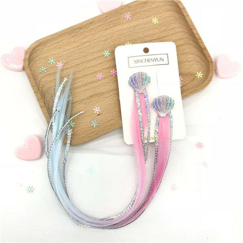 2PCS Girls Mermaid Wigs Hairpins Ponytail Kids Rainbow Hair Clip For Hair Extension Colorful Wig Twist Braider Hair Accessories ► Photo 1/6