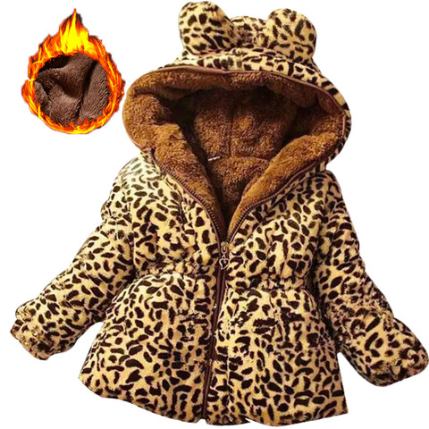 Winter full sleeve Leopard faux fox fur collar Children Girls coat Jacket Baby Girl Outerwear Hooded Infant Clothing Thick Warm ► Photo 1/6