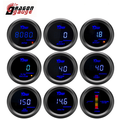 「DRAGON」 52mm Tachometer Voltmeter Vacuum Boost Air-Fuel Ratio Water Temp Oil Temp Oil Press Digital Display With Warning Light ► Photo 1/6