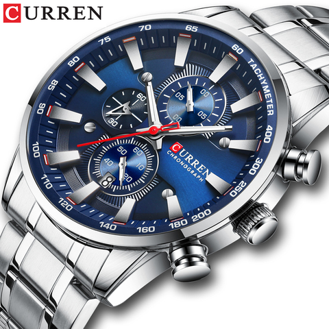 Fashion Top Brand Sports Watch Men Stainless Steel Chronograph Wristwatch Male Clock Auto Date Casual Business Watch Reloj ► Photo 1/6