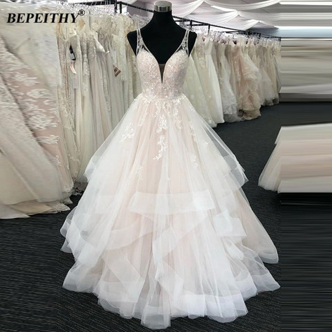 BEPEITHY Sleeveless A-line Wedding Dress V Neck Sexy Backless Bridal Gown Vestido De Novia Ruffle Skirt Wedding Dresses 2022 ► Photo 1/6