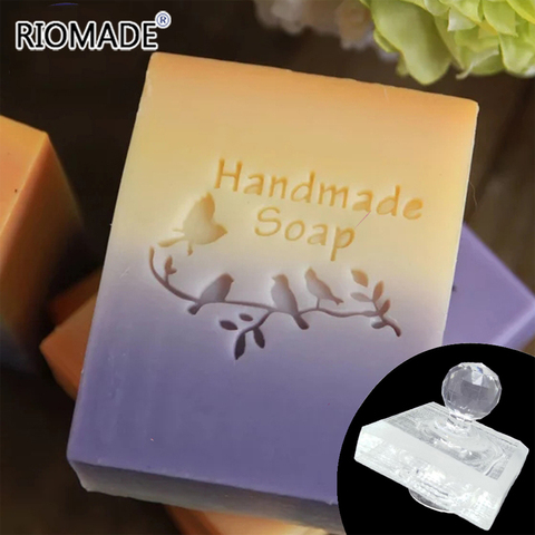 Bird Pattern Transparent Handmade Soap Stamp With Handle 4 Little Birds On A Branch Acrylic Soap Making Chapter Custom Stamps ► Photo 1/2
